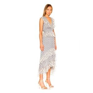 Misa Los Angeles Blue and Cream High Low Dress